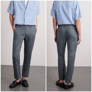 ONIA Mens' Straight-Leg 100% Linen Trousers Grey Size 34 Casual Flat Front